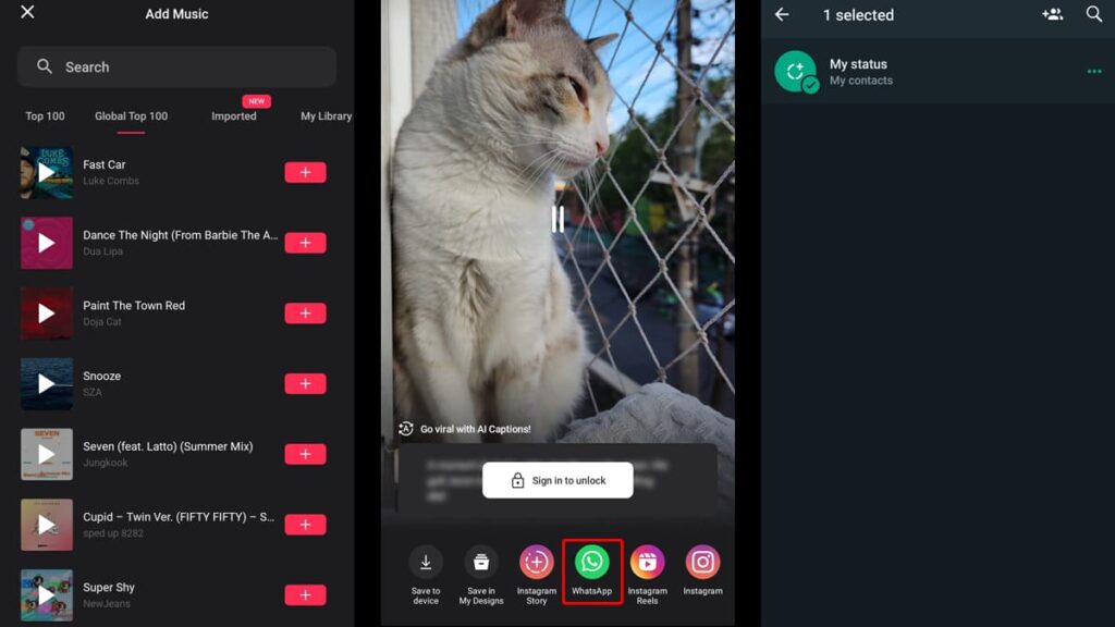 Add Photos with Music in the Whatsapp Status 5 music in the WhatsApp status