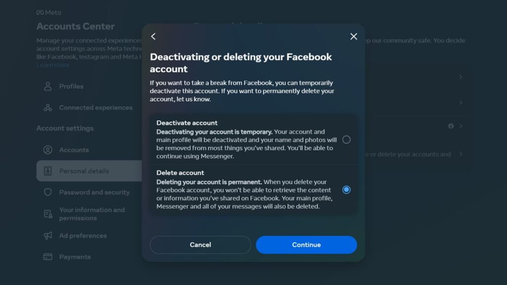 Quick Steps to Easily Delete Your Facebook Account 6 delete your Facebook account
