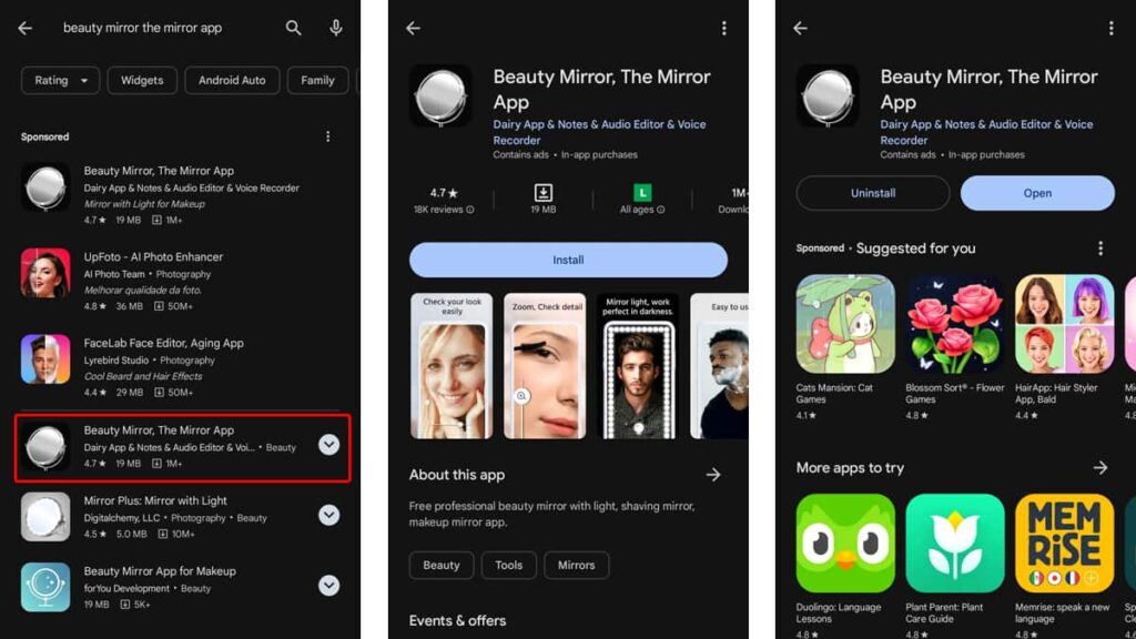 La beauté dans votre poche avec la meilleure application de miroir mobile 4 mobile mirror app